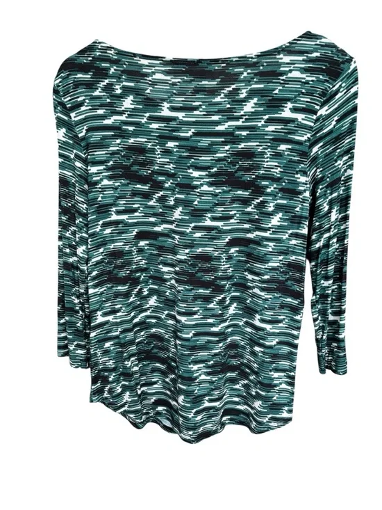 Emaline NWT Green Patterned Scoop Neck 3/4 Sleeve Top Women’s M - Picture 3 of 9